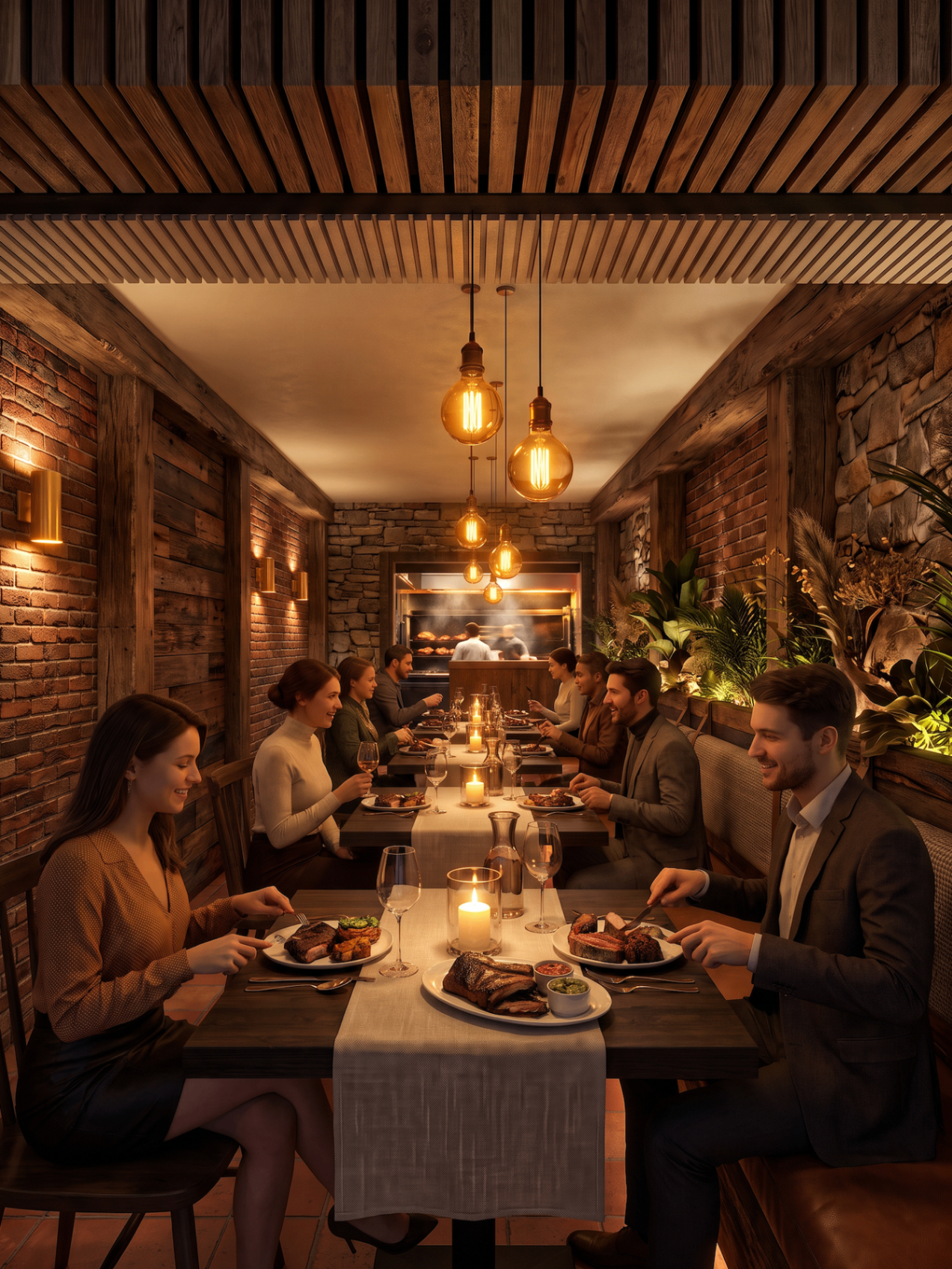 MANILA NIGHTS, The dining room: rattan light, lime-washed stone, neon